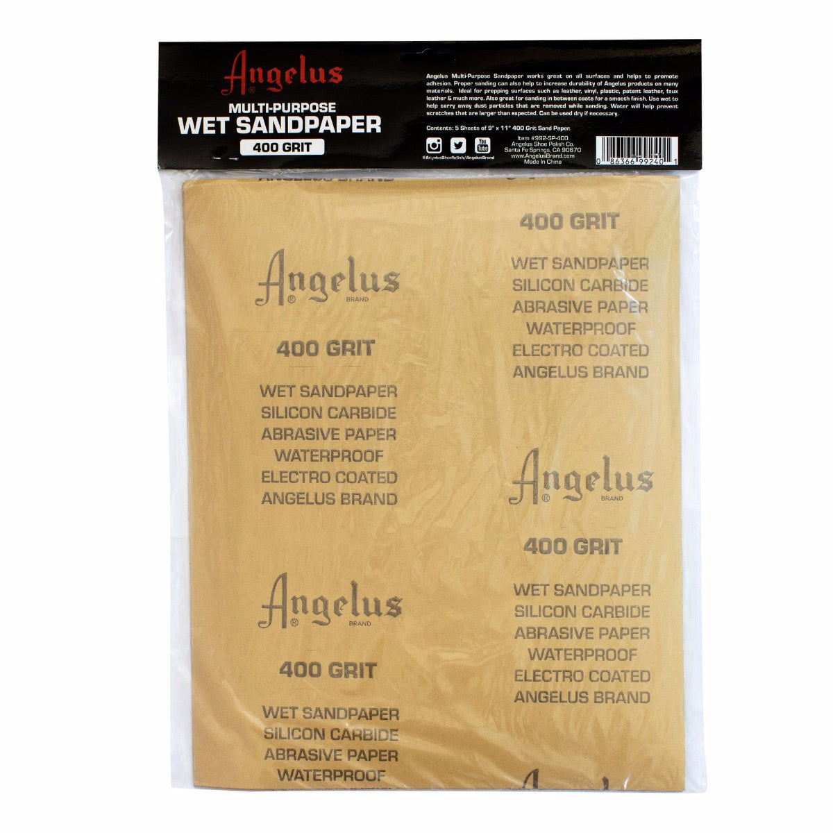 Papier abrasif polyvalent Angelus pour ponçage à l'eau, grain 400, 5 feuilles